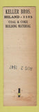 Matchbook Cover - Keller Bros Coke Coal East Liberty Edgwood PA