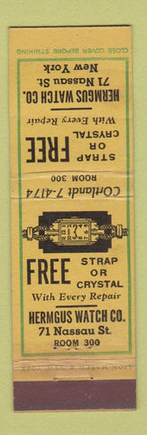 Matchbook Cover - Hermgus Watch Company New York City