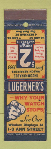Matchbook Cover - Lugerner's Watch Reapir New York City