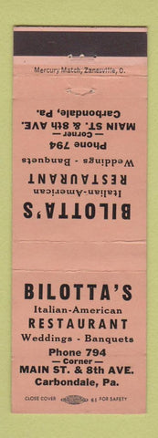 Matchbook Cover - Bilotta's Italian Restaurant Carbondale PA