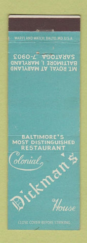 Matchbook Cover - Colonial Dickman's House Baltimore MD restaurant