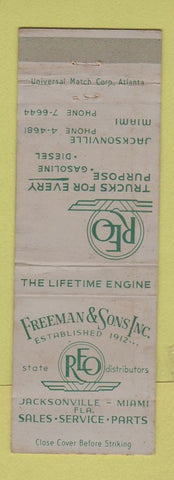 Matchbook Cover - Freeman and Son REO Trucks Jacksonville Miami FL WEAR