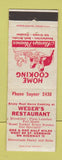 Matchbook Cover - Weber's Restaurant St Saint Germain WI