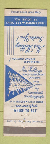 Matchbook Cover - Miss Hulling's Restaurant St Louis MO WEAR