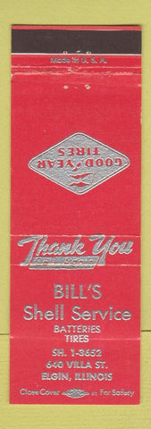 Matchbook Cover - Bill's Shell oil gas Elgin IL RED