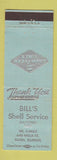 Matchbook Cover - Bill's Shell oil gas Elgin IL BLUE