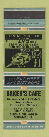 Matchbook Cover - Baker's Cafe Durand IL