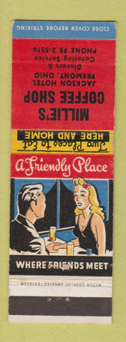 Matchbook Cover - Millie's Coffee Shop Jackson Hotel Fremont OH