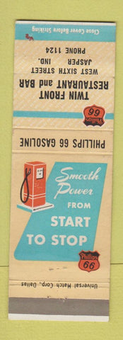 Matchbook Cover - Twin Front Restaurant Phillips 66 oil gas Jasper IN