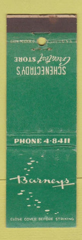 Matchbook Cover - Barneys Store Schenectady NY