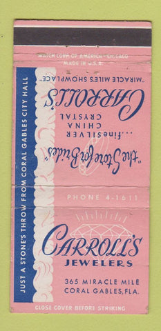 Matchbook Cover - Carroll's Jewelry Coral Gables FL 30 Strike