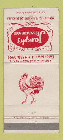 Matchbook Cover - Joseph's Restaurant West Long Branch NJ Rooster WEAR 30 Strike