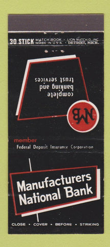 Matchbook Cover - Manufacturers National Bank Detroit Dearborn MI 30 Stick