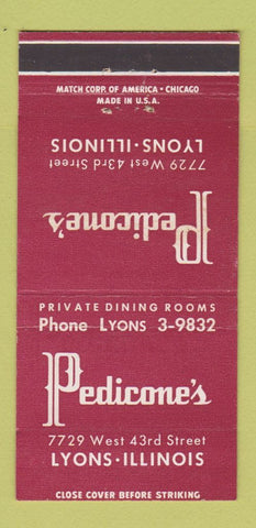 Matchbook Cover - Pedicone's Lyons IL 30 Strike