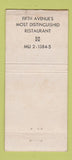 Matchbook Cover - The Avenue Lunch New York City 30 Stick