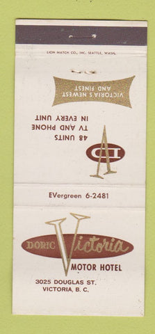 Matchbook Cover - Doric Victoria Motor Hotel Victoria BC 30 Strike