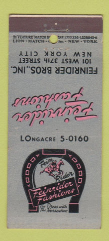 Matchbook Cover - Feinrider Fashions New York City 21 Strike Feature