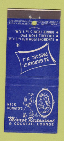 Matchbook Cover Donato's Mirror Restaurant Passaic NJ girlie 21 Strike Feature
