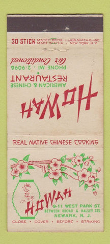 Matchbook Cover - Ho Wah Chinese Restaurant Newark NJ 30 Stick