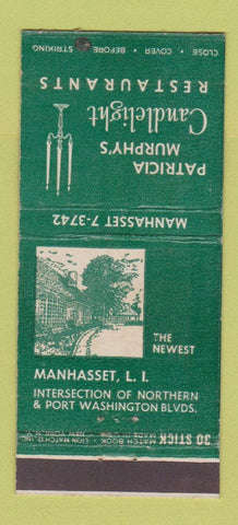 Matchbook Cover - Patrica Murphy's Candlelight Manhasset LI NY 30 Stick
