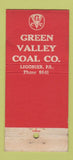 Matchbook Cover - Green Valley Coal Ligonier PA WORN 21 Strike Feature