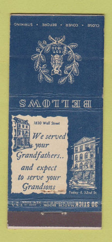 Matchbook Cover - Bellows Wines Spirits liquor New York cIty 30 Stick