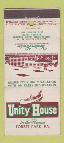 Matchbook Cover - Unity House Forest Park PA 21 Strike Feature