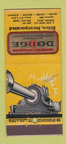 Matchbook Cover - Dodge Transmission Spokane WA Wallace ID 30 Stick