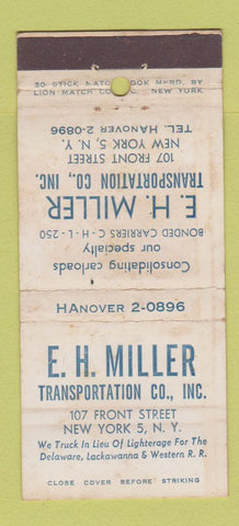 Matchbook Cover - EH Miller Trucking New York City WORN 30 Stick
