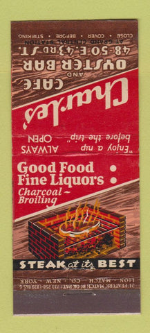 Matchbook Cover - Charles' Cafe Oyster Bar New York City 21 Strike Feature