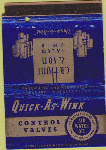Matchbook Cover - CB Hunt Son Salem OH control valves 40 Strike