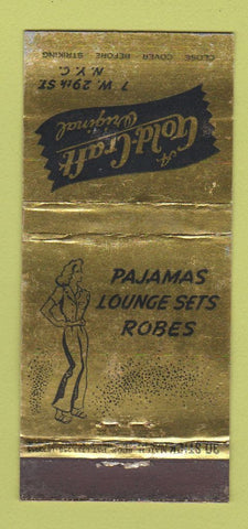 Matchbook Cover - Gold Craft Pajamas girlie New York City WEAR 30 Stick
