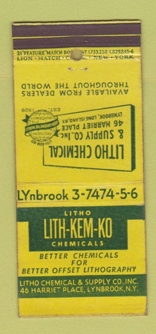 Matchbook Cover - Lith Kem Ko Chemical Brooklyn NY WEAR 21 Strike Feature