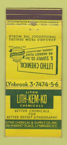 Matchbook Cover - Lith Kem Ko Chemical Brooklyn NY  21 Strike Feature