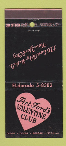 Matchbook Cover - Art Ford's Valentine Club New York City  30 Stick