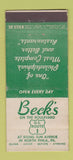 Matchbook Cover - Beck's North Philadelphia PA Restaurant  30 Stick