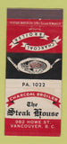 Matchbook Cover - The Steak House Vancouver BC 21 Strike Feature
