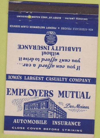 Matchbook Cover - Employers Mutual Insurance Des Moines IA 40 Strike