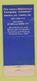 Matchbook Cover James Robertson Plumbing Heating Montreal QC 21 Strike Feature