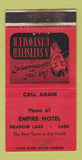 Matchbook Cover - Empire Hotel Meadow Lake SK Low phone # WORN 30 Strike