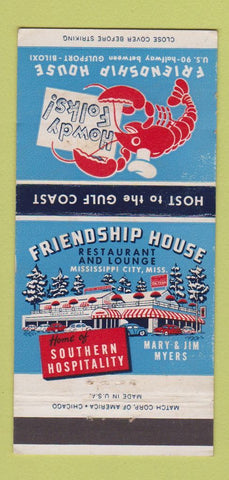 Matchbook Cover - Friendship House Between Gulfport Biloxi MS 30 Strike