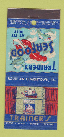 Matchbook Cover - Trainer's Seafood Quakertown PA  21 Strike Feature