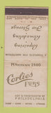 Matchbook Cover - Corlies Furs Philadelphia PA WEAR 21 Strike Feature