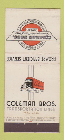 Matchbook Cover - Coleman Bros Trucking Romse NY 21 Strike Feature