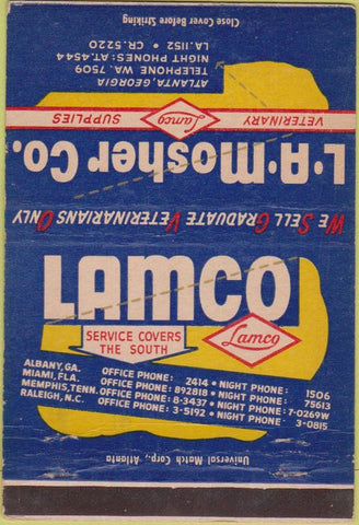 Matchbook Cover - Lamco Veterinary Supply Atlanta GA 40 Strike