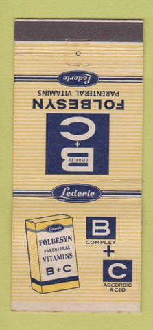 Matchbook Cover Folbesyn Parenteral Vitamins Lederle DISPLAY 21 Strike Feature