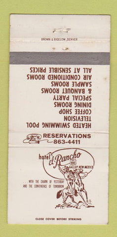 Matchbook Cover - Hotel El Rancho Gallup NM Route 66 WEAR 30 Strike