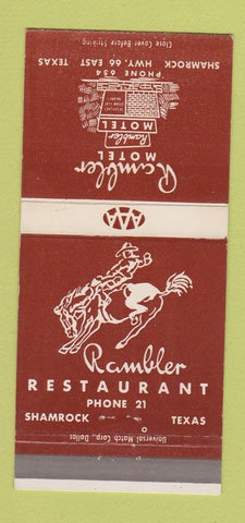 Matchbook Cover - Rambler Motel Shamrock TX Route 66 30 Strike