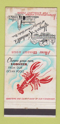 Matchbook Cover - Hug's Kimball's Cohasset Harbor MA lobster WEAR 30 Strike