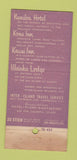 Matchbook Cover - Kauai Inn Hawaii WEAR 30 Stick